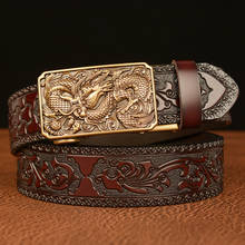 Cinturón de lujo con hebilla de dragón para hombre, cinturón de cuero genuino con patrón, hebilla automática, a la moda, de alta calidad 2024 - compra barato