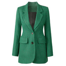2021 European New High-Quality Tweed Fabric Slim-Fit Houndstooth Suit Jacket Dark Green Waist Design Sense Office Ladies Jacket 2024 - buy cheap