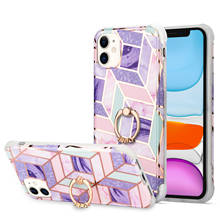 Luxury Electroplating Spliced Marble Phone Case for IPhone 12 Mini 11 Pro XS Max X XR 7 8 Plus Shockproof Cover With Ring Holder 2024 - купить недорого