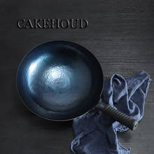 Cakehoud chinês tradicional artesanal forjar wok velho-à moda ferro doméstico woks não revestido não-vara ferro gás pot panelas 2024 - compre barato