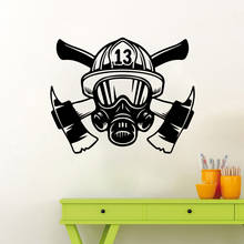 Large Firefighter Mask Helmet Tools Wall Sticker Bedroom Playroom Fire Fighter Hat Ax Wall Decal Boy Room Vinyl Home Decor 2024 - buy cheap