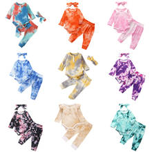 Conjunto de 3 piezas para niñas recién nacidas, mono de manga voladora con estampado Tie-dye, pantalones, diadema 2024 - compra barato