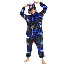 Pijama de franela de Anime para mujer, ropa de dormir Unisex con diseño de universo, unicornio, Totoro, Lobo, murciélago, Stitch, para invierno 2024 - compra barato