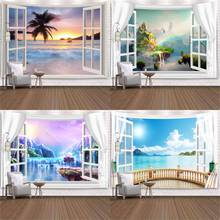 Window Tapestry View Green Plant 3D Sea Flowers Wall Hanging Carpet Blanket Bedspread Yoga Towel Home Beach Wall Decor 200x150cm 2024 - buy cheap