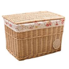 Wicker Storage Basket Hand-Woven Storage Basket Multipurpose Container with Lid for Desktop Home Decoration 2024 - buy cheap