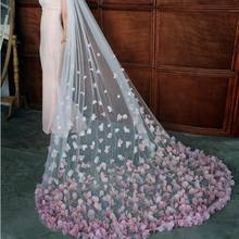 Coloful Cathedral Wedding Veil with Lace 3D Floral Appliques Vestido De Noiva Longo Custom Made Bridal Veil 2024 - buy cheap