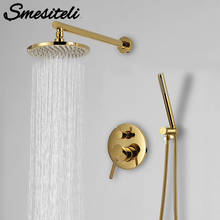 Smesiteli Titanium Gold Solid Brass Bathroom Shower Set 8-16 inch Shower Head Faucet Wall Mounted Shower Arm Mixer Water Set 2024 - buy cheap