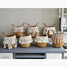 Seagrass white basket for decoration laundry basket  woven basket  gift basket handmade tassel Vase 2024 - buy cheap