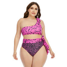 Conjunto de Bikini de talla grande para mujer, bañadores de 2 piezas de cintura alta, traje de baño femenino de realce con un hombro, ropa de baño para playa 2024 - compra barato