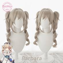 【Anihut】Barbara Cosplay Wig Genshin Impact Cosplay Light Brown Bunches Heat Resistant Synthetic Hair Barbara Halloween Cosplay 2024 - buy cheap