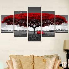 Quadro da lona moderna fotos hd imprime 5 peças red tree banco vermelho paisagem sala de estar decoração casa arte da parede pintura cartaz 2024 - compre barato