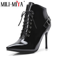 MILI-MIYA Fashion Women Ankle Boot Lace-Up Short Plush Pointed Toe Super High Thin Heels Cross-Tied Warm Fur Handmade For Female 2024 - buy cheap