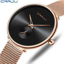 Crrju relógio feminino de marca famosa, relógio de quartzo para mulheres aço inoxidável data 2024 - compre barato