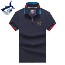 Polo informal para hombre, ropa de marca, Color sólido, manga corta, cuello a rayas, algodón, bordado, de tiburón 2024 - compra barato