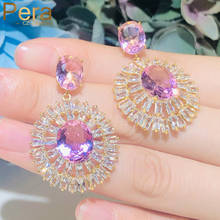 Pera Romantic Pink Oval Cubic Zirconia Crystal Paved Round Big Drop Earrings for Fashion Ladies Daily Party Ear Jewelry E497 2024 - buy cheap