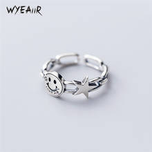 WYEAIIR Silver Color Retro Happy Smiley Pentagram Cute Female Resizable Opening Rings 2024 - buy cheap