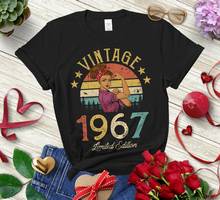 Camiseta Retro de edición limitada Vintage 1967 para mujer, regalo de cumpleaños para fiesta, Harajuku, algodón, letras divertidas, manga corta 2024 - compra barato