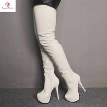 Original Intention Stylish Over the Knee High Boots Woman White High Platform Thin High Heels Round Toe Shoes Woman Plus Size 2024 - buy cheap
