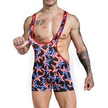 Sexy Men Undershirt Printing Wrestling Singlet Boxer Short Jumpsuit Suspender Teddies Underwear One-Piece Bodysuit Boxers 2024 - buy cheap