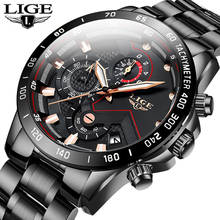2020 LIGE модные мужские часы из нержавеющей стали топ бренд роскошный спортивный хронограф кварцевые часы мужские черные часы Relogio Masculino 2024 - купить недорого