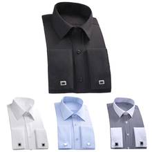 Fashion Mens French Cuff Long Sleeve Cotton Business Shirt Top with Cufflinks Casual shirt Male Social Dress Shirts 2024 - buy cheap
