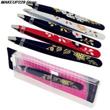 1pc Stainless Steel Eyebrow Tweezer Flower Printed Eyebrow Tweezer Slant Tip Hair Removal Makeup Tool 2024 - buy cheap