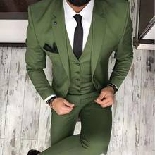 Blazer masculino verde de azeitona, ternos para noivo, jaqueta, calças, colete, lapela entalhada, slim fit, 2020 2024 - compre barato