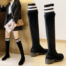 thick heels winter over the knee boots with stripe sock suede leather thigh high botines mujer long slim knight booties   s542 2024 - buy cheap
