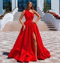 Festival Red Long Evening Dresses Side Split One Shoulder Vestidos De Fiesta Ruched Cheap Bride Party Prom Formal Gowns 2024 - buy cheap