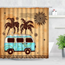 Prancha de viagem retrô para ônibus, palmeiras tropicais, decoração de fundo vintage, cortinas de banheiro, conjunto moderno para chuveiro de casa 2024 - compre barato