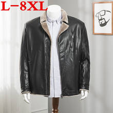 Plus size 8XL 7XL Men  Genuine Leather Jacket Male Cashmere  Jacket Men Winter Brand Coat Turn Down Collar Casual Jacket For Men 2024 - buy cheap