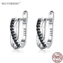 SILVERHOO Genuine 925 Sterling Silver Earrings For Women Trendy Black Cubic Zirconia Cross Stud Earring Silver 925 Jewelry Gift 2024 - buy cheap