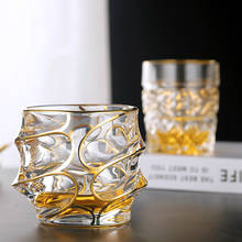 Hot European Classical Thick Crystal Outline In Gold Luxurious Whiskey Tumbler Old Fashioned Verre Whisky Glass Chivas Vodka Cup 2024 - buy cheap