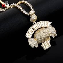 GUCY  Get Money Pendant Necklace Charms Tennis Chain Gold Color Cubic Zircon Men's Hip hop Jewelry 2024 - buy cheap