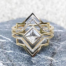 Charm Women Six-pointed star Ring Simple Hollow Gold Color Square Zirconia Ring Geometric Wedding Engagement Ring Party Jewelry 2024 - buy cheap