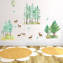 Pegatinas de pared de dibujos animados pintado a mano selva animal salvaje deers árbol globo de aire caliente papel tapiz para habitación de niños sala de estar hogar decoración 2024 - compra barato