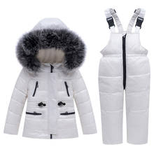 Baby Boy Girl Russia Winter Clothing Suit Big Fur Collor Zipper Down Jacket + Warm Bib Pants Suit Thicken Hoodies Sets Snow Wear 2024 - buy cheap