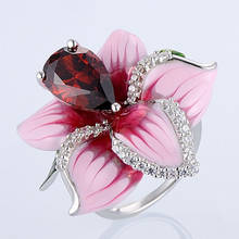 Exquisitos anillos grandes de esmalte rosa para mujer, flor de melocotón, planta, cristal rojo, anillo de compromiso de boda, joyería Bohemia, regalo 2021 2024 - compra barato