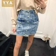 Streetwear Female Wrap Denim Skirts Office Single Breasted Splice Pockets High Waist Mini Skirt Summer Fashion Women Jean Skirts 2024 - buy cheap