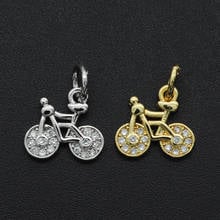 Pingente charmoso de bicicleta com zircão cz 13x11mm 100%, acessórios de joias para pulseira, pingente de alta qualidade 2024 - compre barato