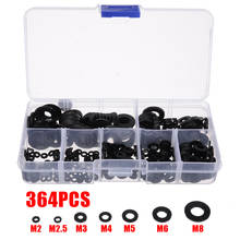 Kit de juntas de arandela de anillo plano de goma de nailon negro, M2, M2.5, M3, M4, M5, M6, M8, pernos métricos, tornillos, arandelas de anillo plano con caja, 364 Uds. 2024 - compra barato