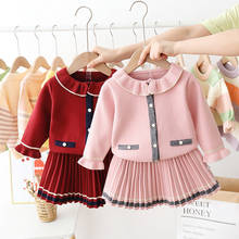 Jargazol Autumn Kids Clothes Fashion Little Girls Clothing Set Knit Sweater Cardigan&skirt Winter Warm Toddler Children Outfits 2024 - buy cheap