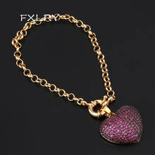 FXLRY Luxury colorful Cubic Zirconia big Heart Pendants Charm Bracelets gold Color Plated Women Jewellery 2024 - buy cheap