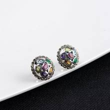 FNJ Colorful Zircon Round Stud Earrings 925 Silver New Fine 100% Pure S925 Sterling Silver Earring for Women Jewelry 2024 - buy cheap