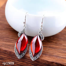 Brincos de prata esterlina s925 artesanais, joias de butique femininas vermelho com ruído granito azul 2024 - compre barato