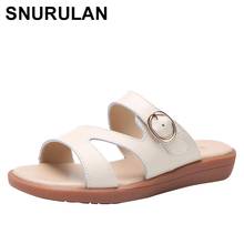 SNURULAN summer women slippers without lace round toe flat slides sandals women white black leather slippers flip flops slippers 2024 - buy cheap