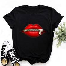 Забавная Женская футболка на молнии с принтом губ, летняя черная модная футболка с надписью в стиле Харадзюку, Повседневный женский топ с коротким рукавом, Прямая поставка 2024 - купить недорого