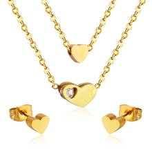 LUXUKISSKIDS Heart Crystal Pendant Necklace Earrings Indian Jewelry Set Fashion Stainless Steel Double Chain WeddingJewelry Sets 2024 - buy cheap