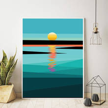 Pôster artístico para parede, pintura abstrata, geométrica, céu, oceano, estampa de paisagem, moderno, decoração para sala de estar, quarto 2024 - compre barato