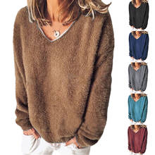 Женский свитер размера плюс с V-образным вырезом, Женские топы с длинным рукавом, повседневные свободные свитера, женская одежда на осень, новинка 2020 2024 - купить недорого